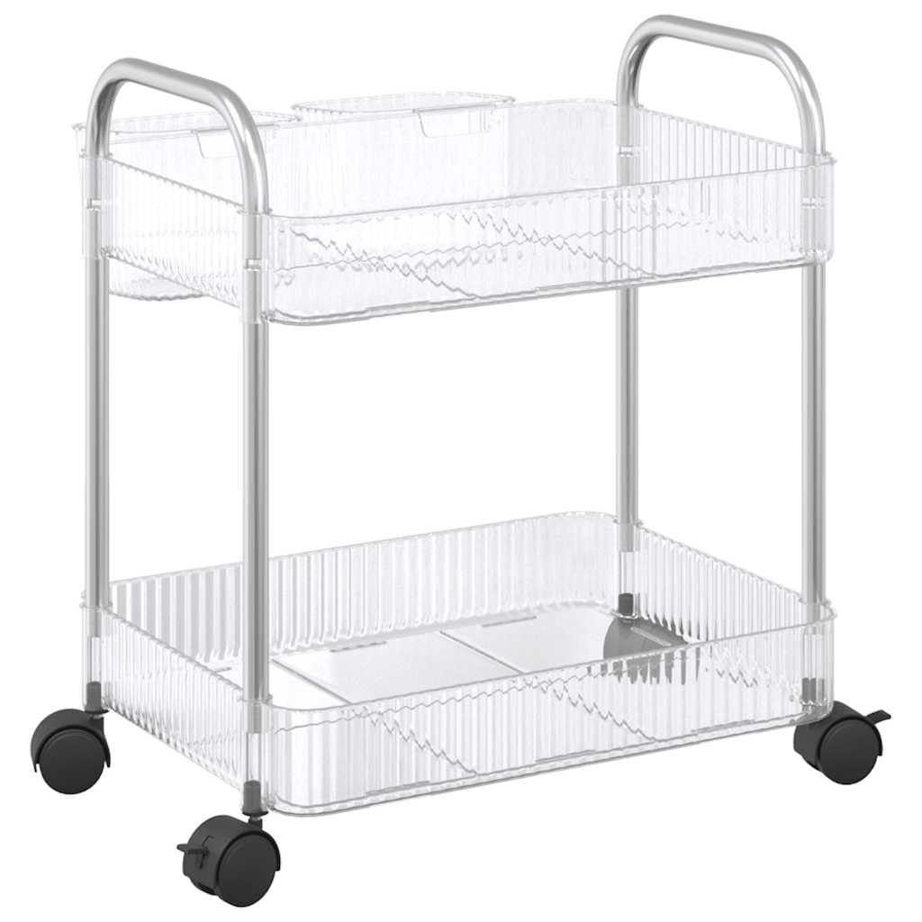 Carro de almacenamiento con 2 niveles de acrílico y acero inoxidable, con ruedas para cocina, baño y oficina, 37 x 28 x 43,5 cm, transparente