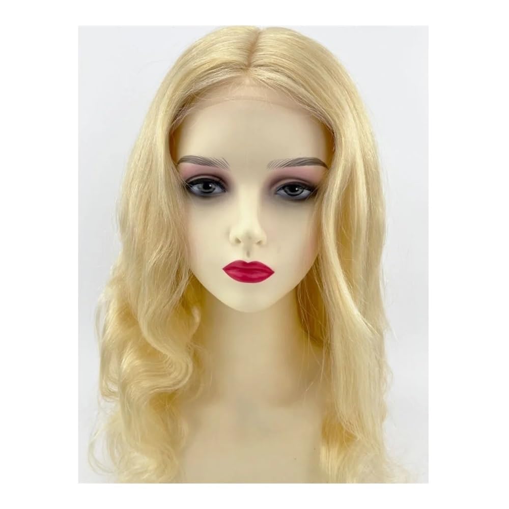 Parrucca in pizzo completo con base in seta, 5"x5", bionda chiara, con onda del corpo, capelli umani Remy, parrucche in pizzo trasparente con base in seta(20inch)