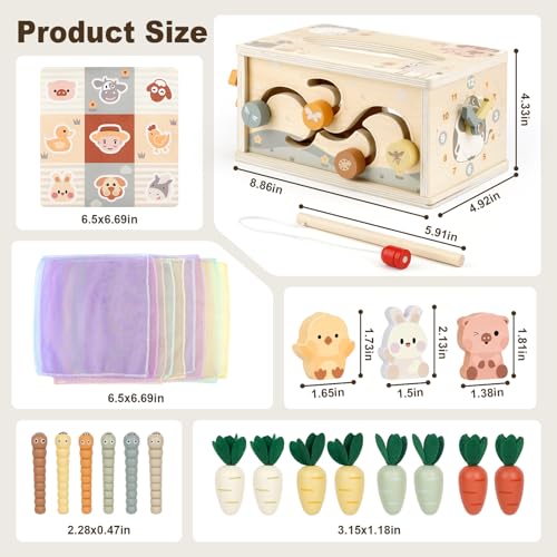 Image of Joyreal 8-in-1 Montessori Tissue Box Toy for Baby 12 Months - Neutral Color Wooden Activity Cube for Boys and Girls First Birthday Gifts - Sensory Toy for Toddlers 1-3 Preschool Learning Education