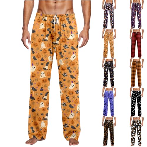 Halloween Pajama Pants Men Funny Pumpkin Ghost Print Loose Fit Elastic Drawstring Unisex Pjs Pant 2026 - image 1