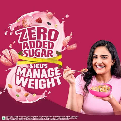 Image of Saffola Muesli 0% Added Sugar Berry Crunch 700 gm | High Protein & High Fibre to help Manage Weight | Muesli with Flavour Pops