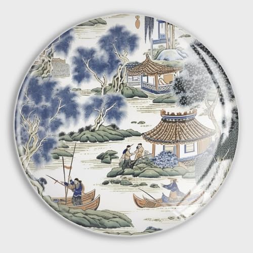 Decorative Magnet Refrigerator Blue And Green Chinoiserie Pine Tree Chinese Pavilion Fridge Magnet Round Whiteboard Magnet Glass Refrigerator Magnet for Billboard Office Blackboard Kitchen Home