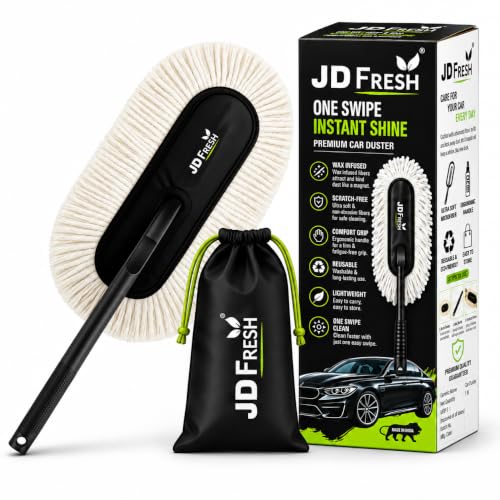 Image of JD Fresh Scratch-Free Car Duster Lint-Free - Car Cleaner Brush with Long Handle -Wax Coating for 2x better Cleaning Performance - Car Cleaning Brush for Exterior - Car Dusting Brush for Cars SUV Truck