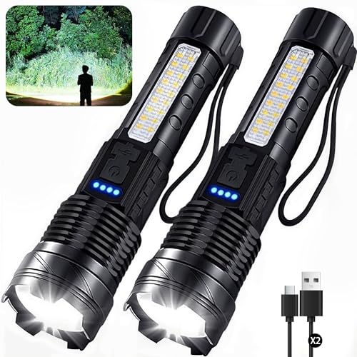 ShineRover Rechargeable Flashlights High Lumens, 7Mode Flashlight Rechargeable, Super Bright LED Flashlight with Adjustable Flash Light, Tactical Flashlight for Home Emergency Camping, 2 Pack