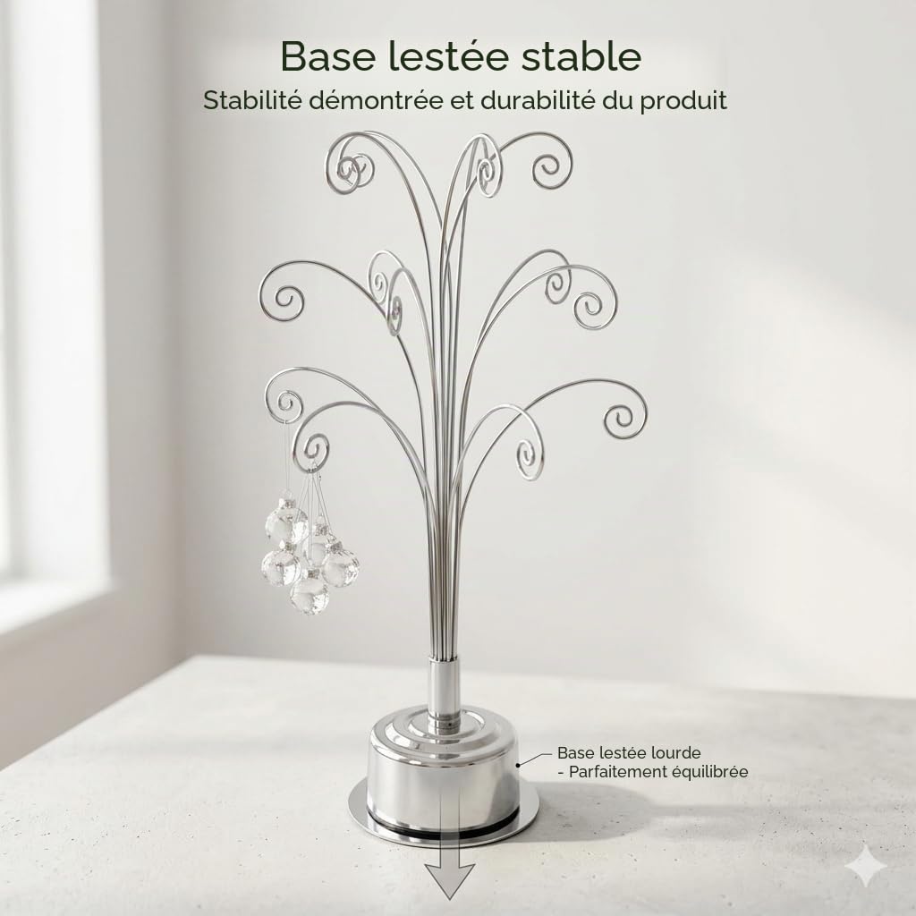 HOHIYA Support Métal Suspendu 42,5 cm pour Ornements Noël et Verre | Support en métal chromé avec crochets pour boules de Noël, plantes aériennes et terrariums idéal décoration maison et mariage