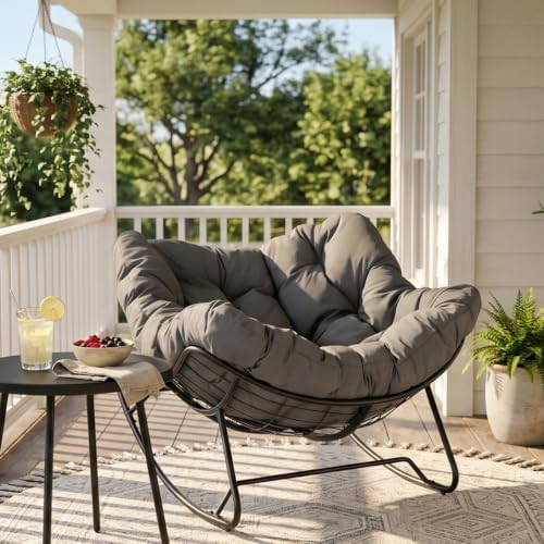 WOLTU Schaukelstuhl, eiförmiger Schaukelsessel Indoor, Polyester Dunkelgrau | Relaxsessel mit Sitzkissen gepolstert, mit Metallrahmen, bis 150 kg, 102,5T x 91B x 77H cm, für Schlaf