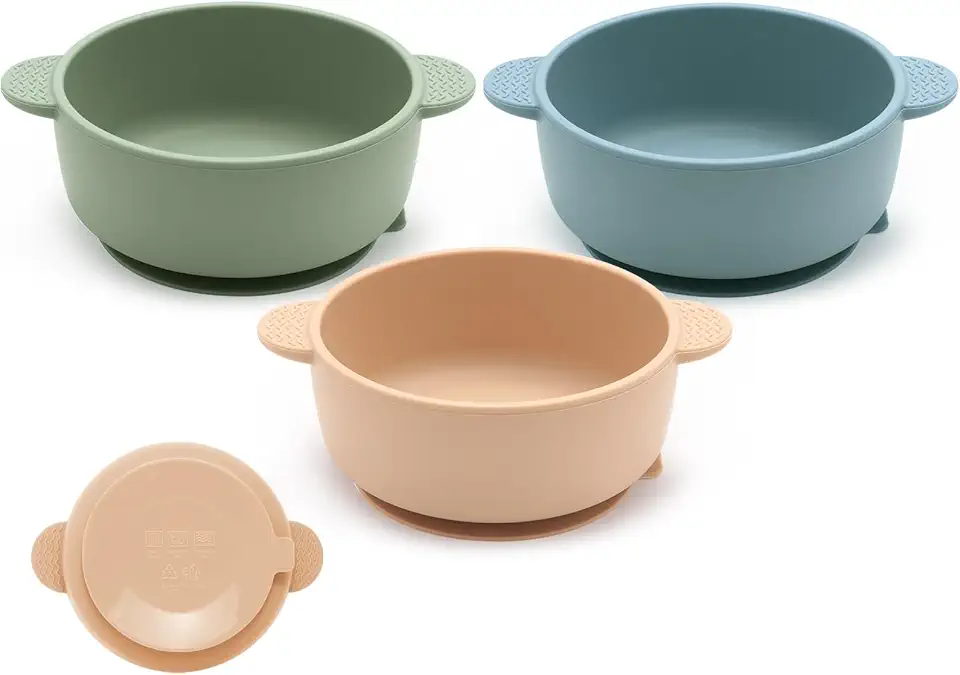 Baby Bowls with Suction, 3 Pack Baby Led Weaning Supplies, Soft Silicone Food Bowl for Babies Kids Toddlers, BPA Free, Microwave and Dishwasher Safe, Multicolor