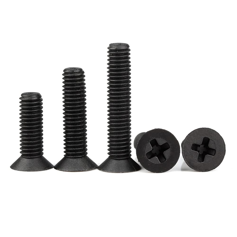 Viti a Testa Svasata a Croce in Nylon, Viti a Testa Piatta in Plastica, Nero, M3x12 mm,100 Pezzi