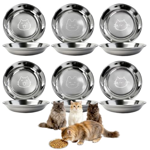 Tbintul 6 Pezzi Ciotole per Gatti in Acciaio Inossidabile, Ciotola in Metallo per Ggatti, A Prova di Cibo, Lavabili in Lavastoviglie, Adatto Gatti, Animali di Piccola Taglia dal Naso Corto (16CM)