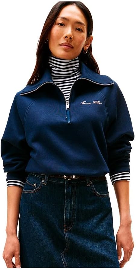 Tommy Hilfiger Damen Half-Zip Sweatshirt – Bequemer Baumwollmix Pullover im Casual-Style – Größe: M