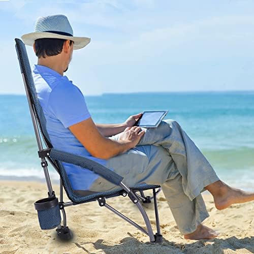 REDCAMP Oversized Folding Low Beach Chairs for Adults with High Back, Portable Lightweight Low Camping Chair for Beach Travel Fishing (Blue (High Back))