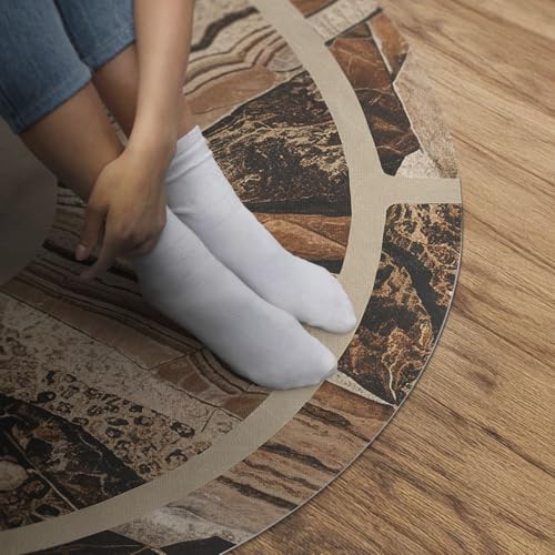 Tapis de sol vinyle élégant design chic marron rond ø50 cm pour décoration intérieure