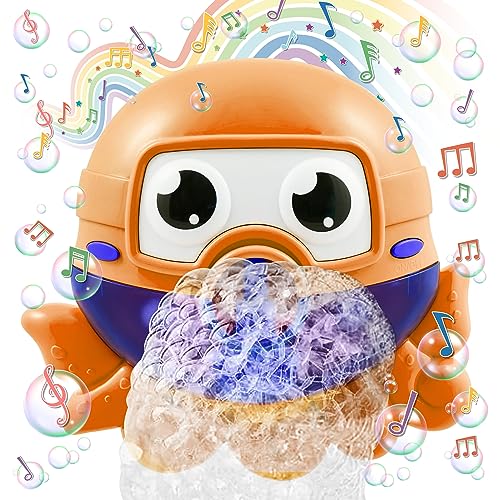 Chuchik Bubble Bath Maker for The Bathtub. Blows Bubbles and Plays 24 Children’s Songs – Baby, Kids Bath Toys Makes Great Gifts for Toddlers – Sing-Along Machine (Orange Octopus)