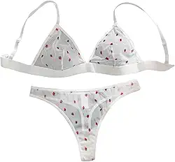 Conjunto de lingerie feminina com estampa de malha triangular, sutiã e tanga, Branco, G