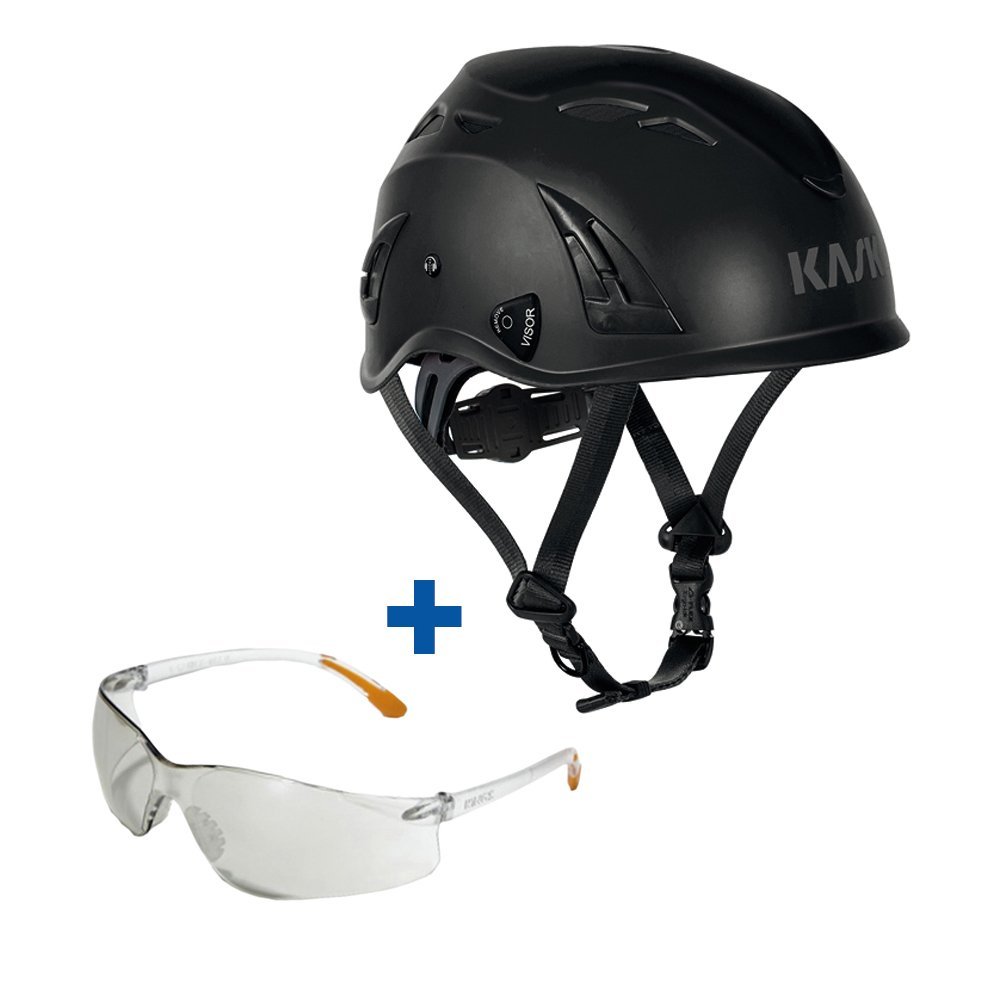 KASK SUPERPLASMA AQ INDUSTRIESCHUTZ -UND KLETTERHELM (SCHWARZ) | INKLUSIVE SCHUTZBRILLE (TRANSPARENT)