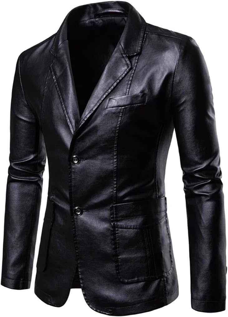 Chaqueta de PU para Hombre Moda Moda versión básica de la Chaqueta Blazer Casual con Solapa Delgada Vintage Chaqueta Blazer PU