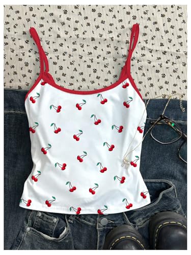 SweatyRocks Girl's Cherry Spaghetti Strap Camisole Cami Sleeveless Scoop Neck Cute Tank Top2