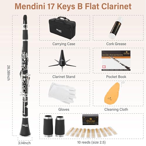 Image of Mendini by Cecilio Ebonite Bb Clarinet Kit with 2 Barrels (Black)