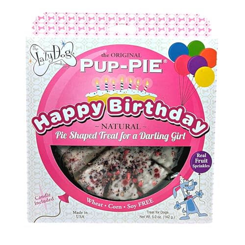 Lazy Dog Cookie Co. The Original Pup-PIE 142g Baked Dog Birthday Treat with Pumpkin & Peanut Butter 10 Pre-Cut Slices with Fruit Sprinkles Made in USA Happy Birthday Darling Girl