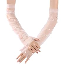 Bridal Long Pearl Gloves Tulle Bridal Fingerless Gloves, Opera Prom Party Costumes