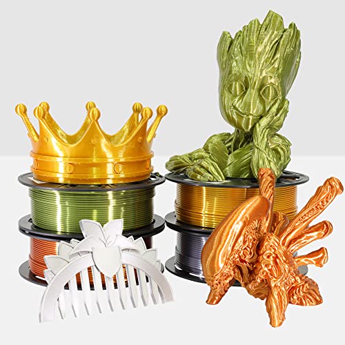 Image of 1.75mm Silk Shiny PLA 4 Metal Colors Bundle Pack: Shiny Metallic Gold /Silver /Copper /Bronze, Each Spool 250g, 4 Spools Packed, Total 1Kg 3D Printing Filament Material with Extra 3D Print Tool by MIKA3D