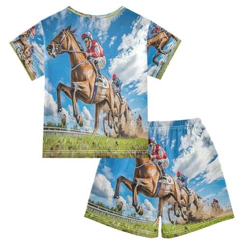 ALAZA Funny Sport Horse Sky Pajamas Set Short Sleeve Cotton Sleepwear Summer Pjs 2 Piece 5-14Y2