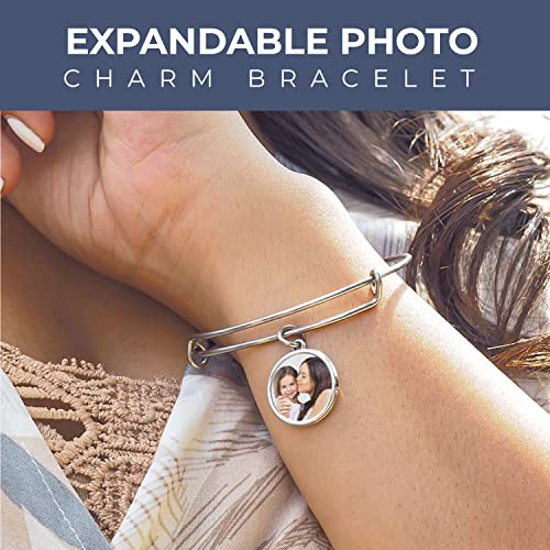 PicturesOnGold.com Expandable Engraved Charm Photo Bracelet with picture - One Size Fits All Personalized Photo Engraved Circle Bracelet - Gold or Silver Tone2
