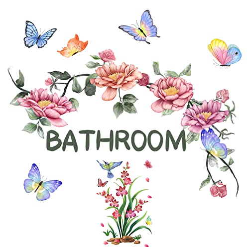 Set de 2 Vinilos Decorativos Flores y Mariposas para Baño miniatura 1