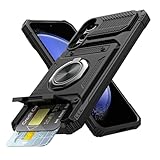 Vofolen for Samsung Galaxy S23 FE Case with Card Holder [Store 2 Cards] + 360° Rotated Ring Kickstand Dual Layer Heavy Duty Shockproof Wallet Cover for Galaxy S23 FE Case for Woman Man, Black