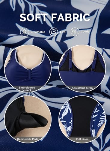 Aleumdr Womens Two Piece Swimsuit Ruffle Flounce Tankini Set Tummy Control Bathing Suits V Neck Push Up Swimwear Navy Blue X-Large — view 5