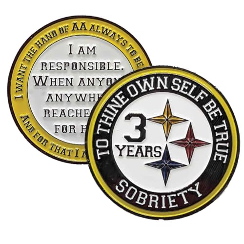 Black and Gold Recovery Medallion in Years 1-50 with Alcoholics Anonymous Responsibility Pledge My Recovery Store