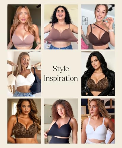 Image of Popilush Wireless Bras for Women - Seamless Comfortable Bra Full Coverage Deep V Leopard Print Everyday Bras