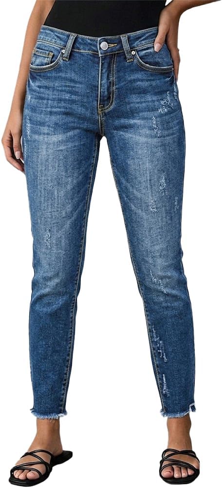 Flamingals Straight Leg Capri Cropped Jeans for Women