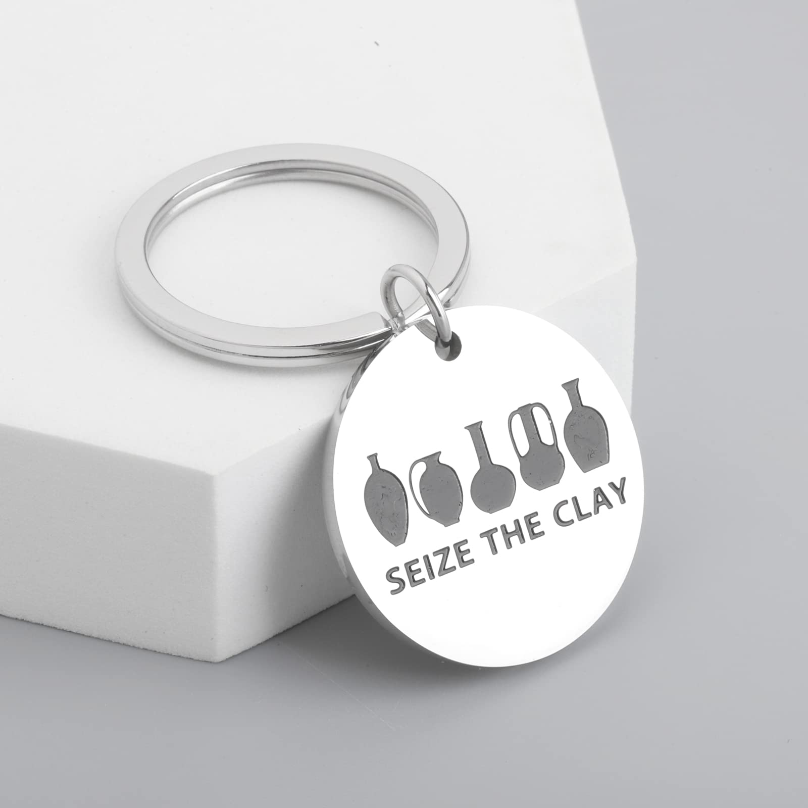OKEYCH Ceramic Artist Gift Seize The Clay Keychain Pottery Lover Jewelry Pot Making Lover Gift Pottery Artist Gift