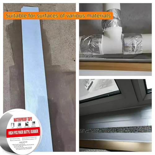 Image of Super Waterproof and Corrosion-Resistant Butyl Aluminum Tape for Repairing Leaks in Windows, Roofs, Kitchen Pipes, and for Multi-Purpose Repairs on Metal Waterproofing Boards and RV,2inch x 16.5ft