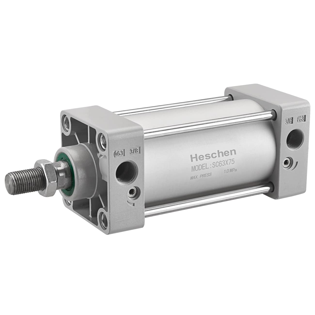 Heschen Silver Pneumatic Standard Cylinder, Sc 63-75, Pt3/8'' Port, 63Mm Bore, 75Mm Stroke, Double Acting