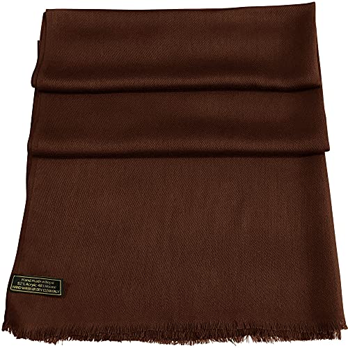 CJ Apparel Chocolate Brown Dark Brown Solid Color Fringe Design Nepalese Shawl Seconds Scarf Wrap Stole Throw Head Wrap Pashmina Hand Made in Nepal New4