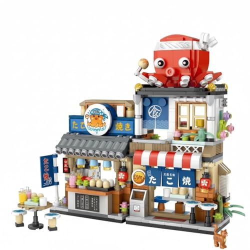 Image of SKY LINE OCEAN Japanese Takoyaki Shop Building Blocks Set (1218 PCS) | Street View Mini Bricks Architecture Model Kit for Ages 14+ | Creative DIY Display Decor | 5 Year Structural Warranty