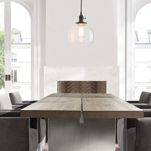 Miniatura 7 de PERMO Lámpara colgante colgante con pantalla de vidrio transparente de 7.9 pulgadas, luz colgante industrial ajustable negra vintage para cocina,