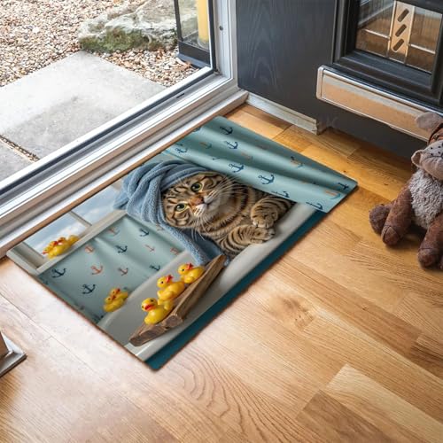Tapis d'entrée antidérapant pour sécuriser le sol avec chat bleu - 5