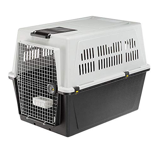 Ferplast Transportín para Perros de Talla Grande Atlas 70 Professional, Comedero y Accesorios incluidos, Puerta de Acero plastificado, Rejillas de ventilación, 68,5 x 101 x h 75,5 cm Gris