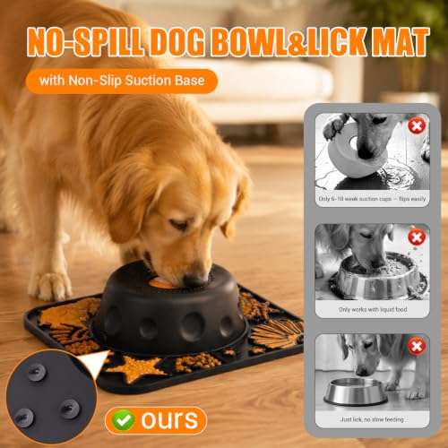 Image of Large Dog Lick Bowl with Rolling Ball, 500ML Slow Feeder Bowl with Lick Mat