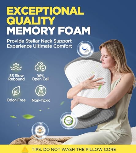 Image of Cervical Contour Memory Foam Pillow for Sleeping,Orthopedic Pillow for Neck Pain, Support for Back,Stomach,Side Sleepers, (25.5 x 15 x 4 inch)