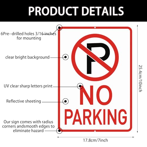 Amylove AMYLOVE-MNGY-22DF 6 Pcs No Parking Signs With Symbol Sign Reflective Aluminum Nonparking Sign, Uv Protected, Weather Resistant, Waterproof, Sturdy Ink Industrial Warning Signs, Easy To Mount thumb #1