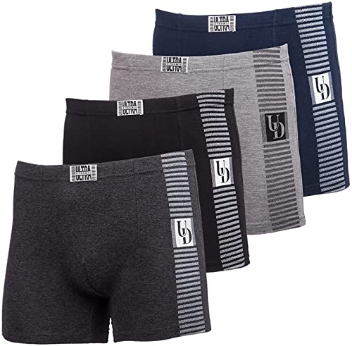 Mens ULTRA Cotton Stretch Comfort Light Knitted Boxer Briefs Underwear (4 Pack) (Large, Black / Grey / Blue B)