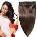 Produktbild Clip In Extensions Echthaar ein Stück 5 Clips Dünn Tressen 100% Remy Echthaar Haarverlängerung (40cm-45g #2 Dunkelbraun)