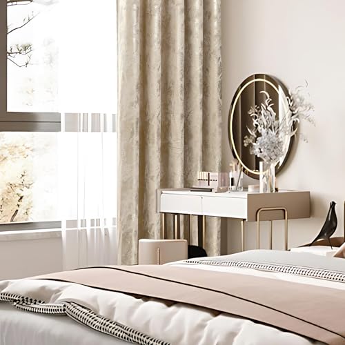 Elegant Abstract Metallic Marbled Velvet Curtain Pair - Heavyweight with Foil Print - Room Darkening Eyelet - Fully Lined for Thermal Insulation - Includes Two Tiebacks (Beige, 90" x 90" (228 x 228 cm)) - Image 3