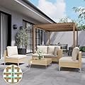 Grand patio 5-Piece Wicker Patio Furniture Set, Outdoor Sectional Conversation Sofa Couch Set with Beige Cushions Thickened Water Resistant Cushions and Glass Table for Lawn, Garden, Backyard