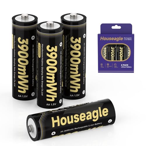 Rechargeable AA Batteries Lithium,4 Pack 1.5V Constant Output Li-ion AA Battery 3900mWh High...