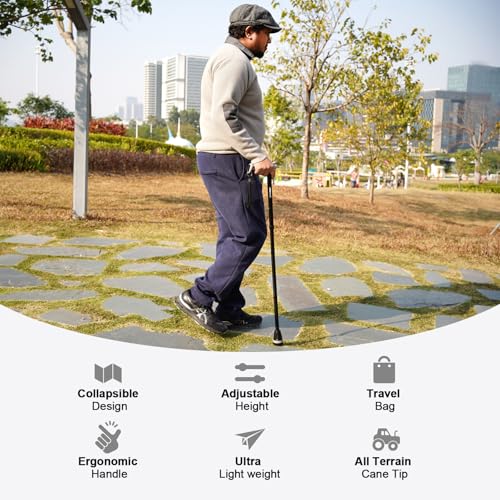 Image of Rehaescort Walking Cane, Folding, Adjustable, Lightweight, Walking Canes for Men & Women, Soft Ergonomic Handle, Heavy Duty All Terrain Tip, Walking Sticks for Seniors & Adults with Travel Bag